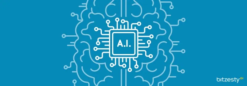 An icon representing artificial intelligence with a blended pattern image of an electrical circuit board and human brain. 