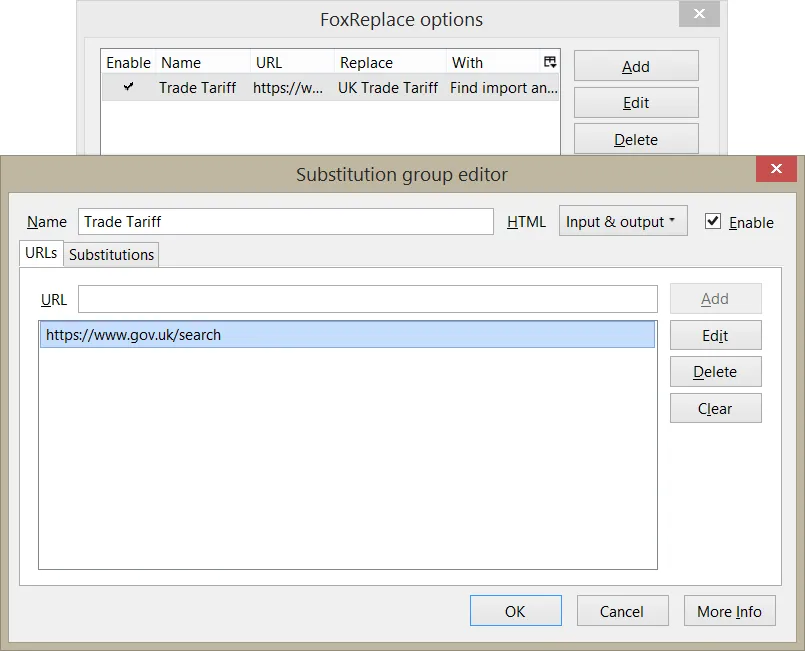 FoxReplace substitution group editor