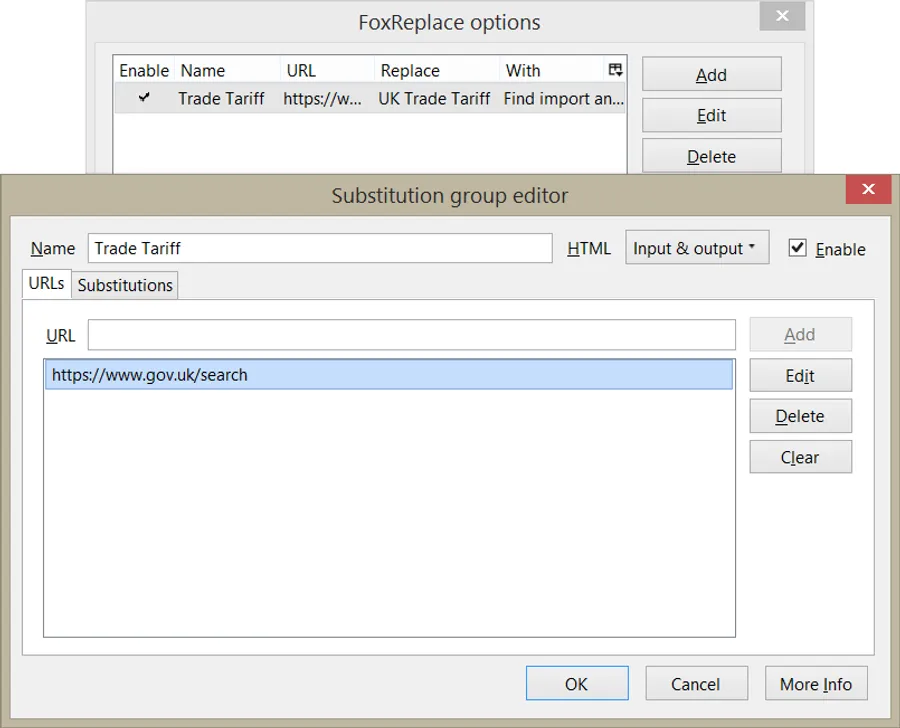 FoxReplace substitution group editor